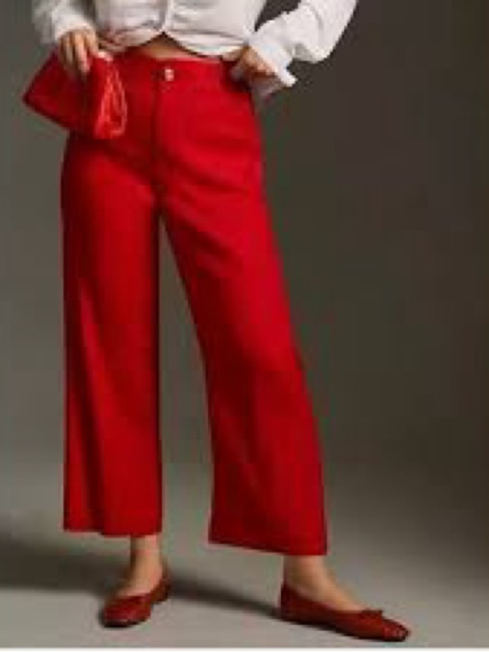 Anthropologie Maeve Velvet colette cropped wide-leg pants in a vibrant red Sz 28